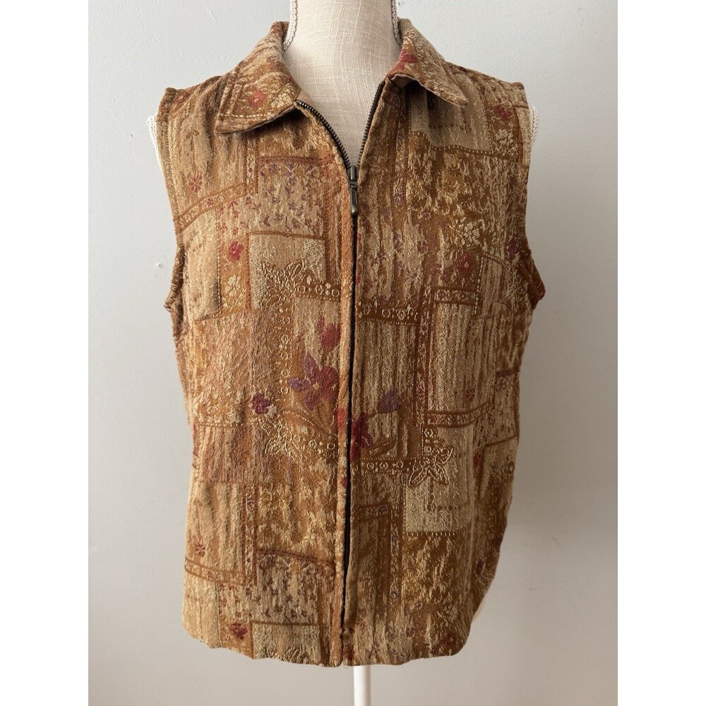 Vintage Coldwater Creek‎ Tan Tapestry Vest Women's Size Medium Made in USA